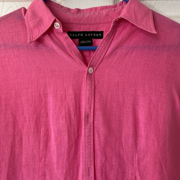 100% linen Ralph Lauren pink button up GUC - Picture 2 of 7
